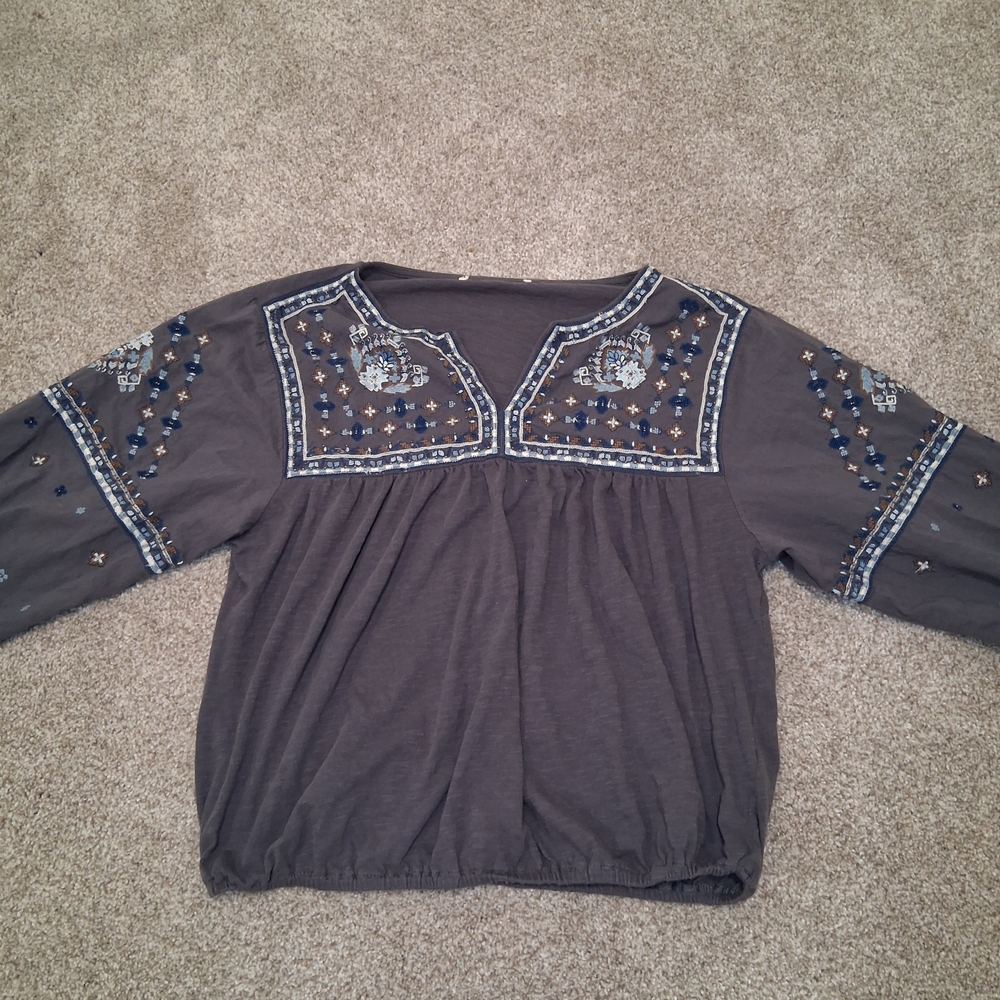 BohoEmbroidered Navy Blouse